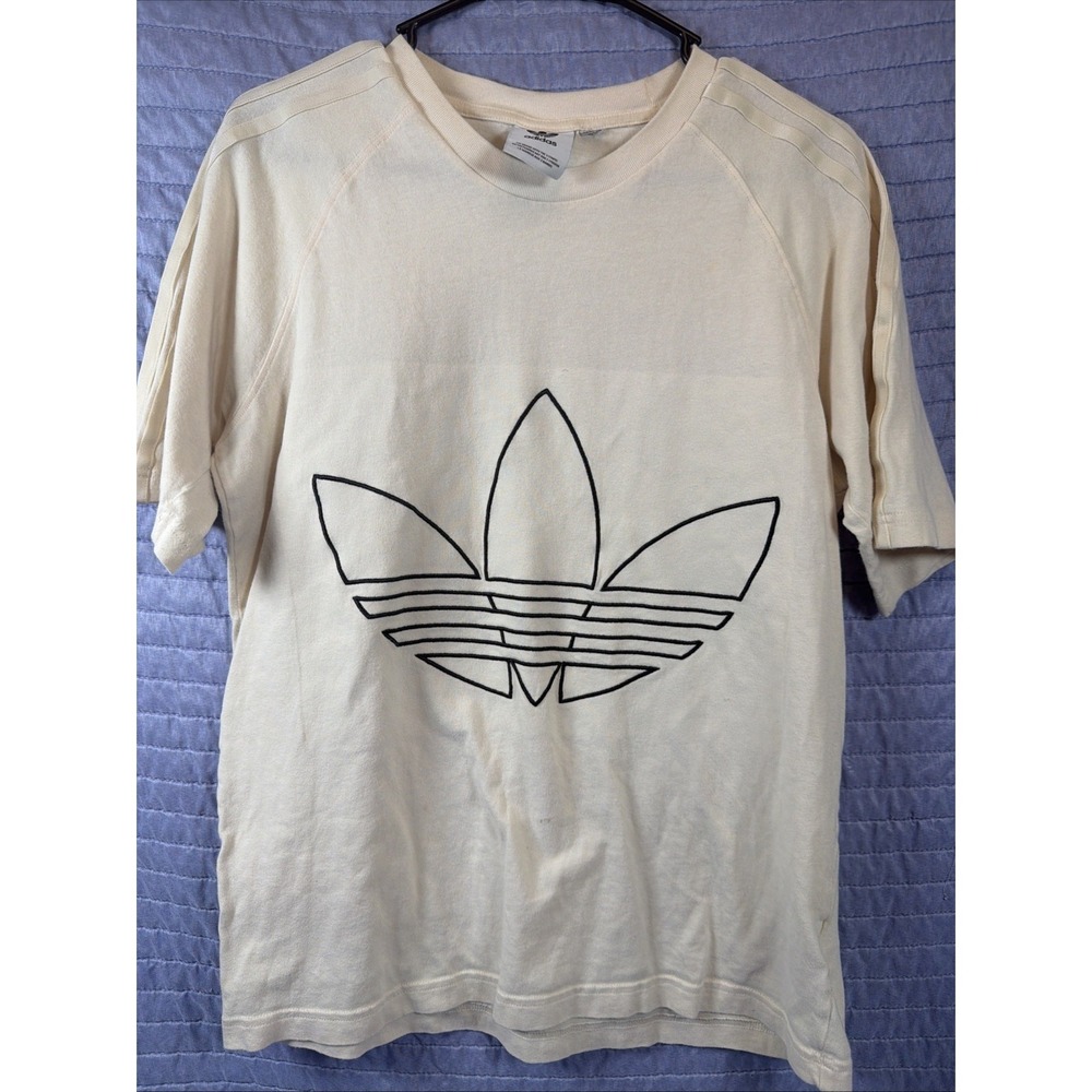 Adidas Trefoil Logo T-Shirt Mens L Cream Graphic Tee Classic Streetwear
